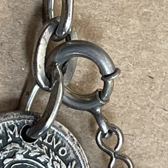 VGUC Vintage 1950's Respublica Sancti Marini Libertas Coin Chain Bracelet, 7" L+ - Picture 6 of 10